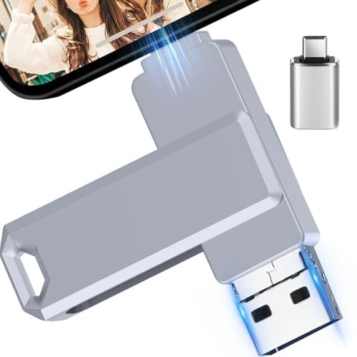 USB Stick 512gb 3-in-1 mit USB-C Adapter für Phone, Android, Tablet, PC und Laptop, Externer Speicherstick– Effizientes Backup von Fotos und Daten, Unterstützt iOS und Android,(Grau)