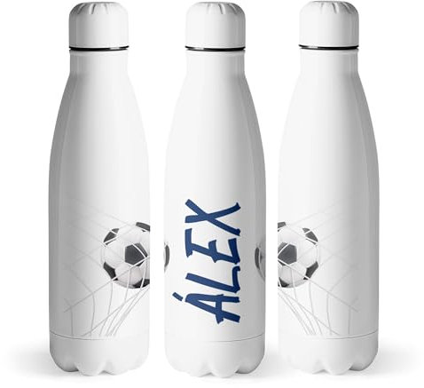 Botella Agua Personalizada Futbol Niños, Botella Acero Inoxidable Diseño de Futbolistas 500ml, Botella Térmica Sin BPA de Doble Pared, Regalos Originales (Futbol-3)