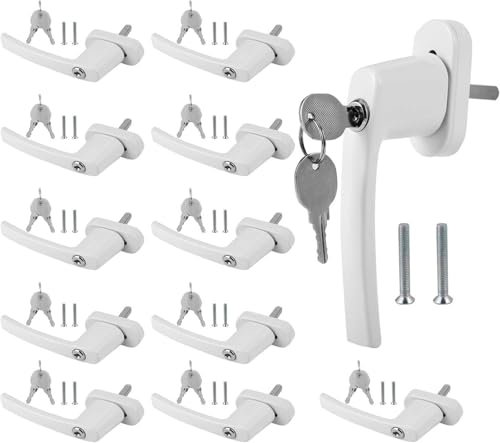 12 pezzi maniglie for finestre bloccabili, maniglie di bloccaggio in alluminio, maniglia con chiave for finestre a ribalta e a battente, bianco, facile installazione