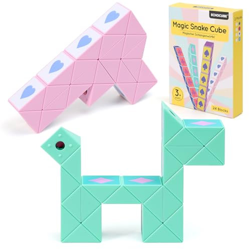 ECHOCUBE Cube Serpent Magique avec thème Poker, 2 Paquets de 24 Blocs de Cube Serpent Rapide pour remplir Les Sacs de fête, Casse-tête éducatif Serpent Jouets Amusants Cadeaux de fête (Vert & Rose)