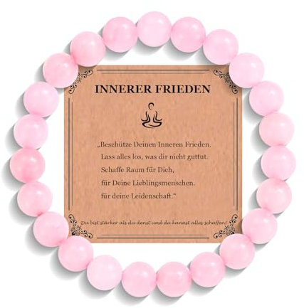 JEWTOP Armband mit 8 mm Edelsteine Perlen für Damen, Heilsteine Rosenquarz Armband Glücksbringer für Mama Freundin Geburtstagsgeschenk Chakra Yoga Armbänder