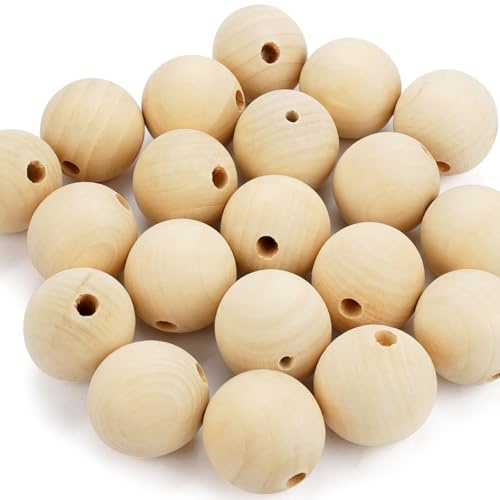 20 Stück Holzkugeln Mit Loch, 40mm Große Holzperlen Natur, Holzfarbe, Zum Basteln, Runde Holz Perlen für Schmuck Zubehör Dekorationen, Armbändern, DIY
