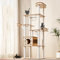 Mekidulu Arbre a Chat geant,avec 14 Griffoirs Blancs, 1 Maison pour, 3 Capsules spatiales Transparentes, 3 Perchoirs, 1 Grottes - Arbre a Chat Haut,(185 CM Blanc),Taille Moyenne