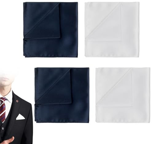 UILYNIU 4 Stücke Einstecktuch in Einfarbig Uni, Taschentücher Herren, Traditionelle Taschentücher, Kleine Einstecktücher, Pochette Stecktuch, Wiederverwendbar Herrentaschentücher (Weiß, Marineblau)