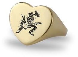 ANEMONE JEWELRY Rock N Roll Gold Siegelring - Benutzerdefinierte Rockstar Ring - Gitarrist Gravur - Herz Geformt Ring - Geschenk für Sie