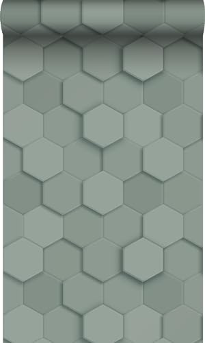 Origin papier peint hexagone 3d vert grisé 53 cm x 10.05 m Wallcoverings