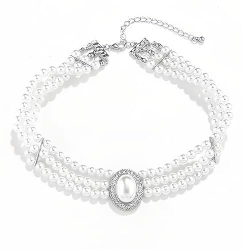 Aleasha Mehrreihige Perlenkette Damen Hochzeits 3 reihig Silber Perlen Choker Weiß Mehrschichtige Halskette Schmuck