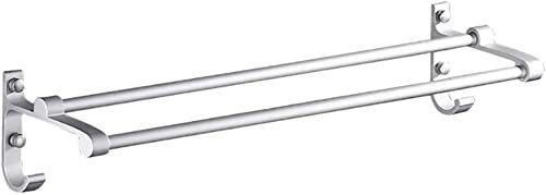Moderner Handtuchhalter aus Aluminium, Doppelstange, Wandmontage, mit 2 Haken, Badezimmer, Küche, Wohnzimmer, Handtuchhalter, Schienen, silberfarben, Badezimmer-Hardware-Aufbewahrungsregal