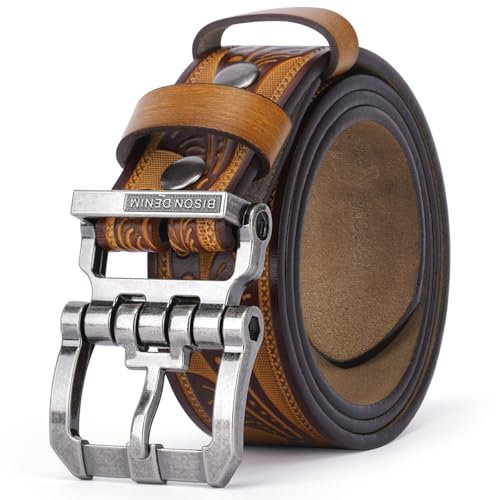 BISON DENIM Herrengürtel Leder Kleid Echtes Leder Classic Heavy Duty Schnalle Gürtel Casual für Jeans