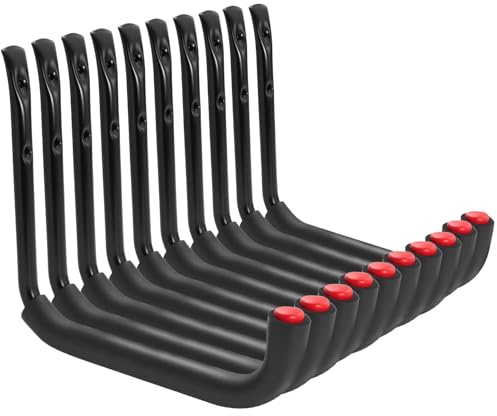 10 Ganchos para Garaje - Ganchos de Pared Extra Grandes 25x23 cm - Soporte Resistente para Herramientas, Escaleras, Bicicletas y Objetos Pesados - Organizador de Almacenamiento Robusto