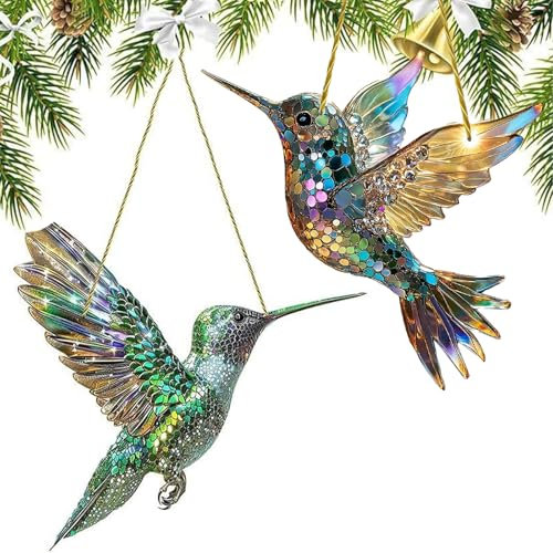 2 Stück Lichtfänger,Kolibri Sonnenfänger,Sonnenfänger Prisma Kolibri für Gärten und Zimmer, Hängende Dekoration,Fensterdeko Hängend Kolibri Suncatcher Elegantes Geschenk für Vogelliebhaber