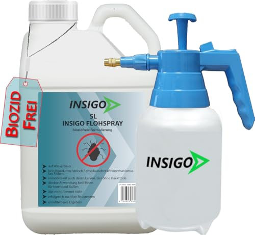 INSIGO Flohspray für Wohnung und Möbel 5L + 2L Drucksprüher - Abwehrspray gegen Flöhe mit Sofortschutz - Floh-Spray für Hunde und Katzen - Flohmittel hochwirksam & laborgeprüft