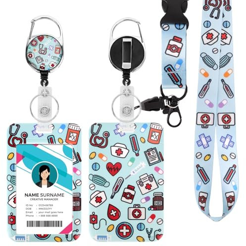 Ausweishülle mit Band, Id Badge Holder Breakaway Lanyard für, Einziehbare Badge Reel, Abnehmbare Namensschild Clips, Hals Lanyard Strap, Lehrer Büro Geschenke (Krankenschwester Hellblau)