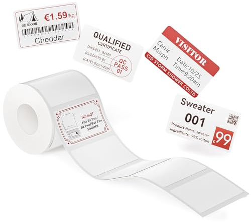 NIIMBOT Etiketten, Rot und Schwarz Bedruckte Etiketten für B1 Pro B2 Pro B21 Pro Etikettendrucker, 50 x 30mm 230 Blatt Thermopapier Aufkleber Etikettenband für Supermärkte, Geschäfte, Büros, Weiß