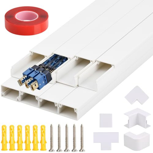 BATINO 3.2 Meter Trunking for Electric Cables, Cable Trunking Kit, Self Adhesive Wall Cable Tidy, Cord Hider Wires, Cable Management to Hide Wall Mount TV Powers Cords, 8X L400mm, W24mm H14mm