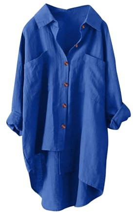 Leinenbluse Damen Lang Sommer Leinenhemd Knopfleiste Hemd Casual Lose Musselin Bluse Große Größen Leinen Shirt Longbluse Blusenshirt Oberteile Tunika Tops Sommerblusen Leicht Und Luftig