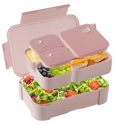 Swkien Brotdose mit Fächern - 1100ml Lunchbox Kinder - Auslaufsichere Brotdose Kinder mit Fächern - 3 in 1 Bento Box Brotbox Schule - Stapelbar Snackbox mit Deckel Jausenbox BPA Frei