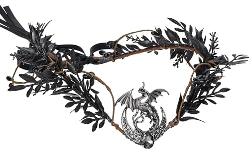 PartyforU Gothic Blumenkrone für Renaissance Frauen Cosplay Dunkle Elfe Floral Stirnband mit Drache Mond für Elfen Zubehör Erwachsene