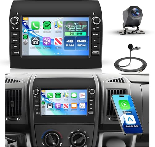 4G+64G Autoradio Android für FIAT Ducato 2008-2015/Peugeot Boxer 2/Citroen Jumper 2011-2015 9 Zoll Wireless Carplay Autoradio mit Android Auto Navi GPS FM/RDS/EQ Mirror Link Bluetooth Rückfahrkamera