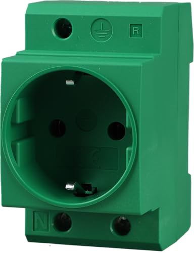 Offgridtec Schuko Hutschienen-Steckdose 16A 230V 2P+E (2 Stück, Grün) | Einbausteckdose für Verteilereinbau, Schaltschrank, Zählerschrank, Schutzkontaktsteckdose, 35 mm DIN-Trägerschienenmontage