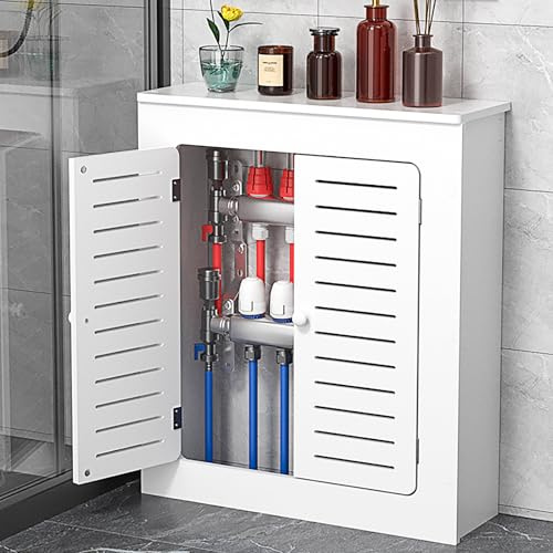 Modern Heizkörper Abdeckung, Heizkörperschrank mit 2 Türen und modernen Gitterlamellen, Gute Atmungsaktivität und Wärmeableitung für Schlafzimmer Wohnzimmer(White,70x60x15cm/27x23x6in)