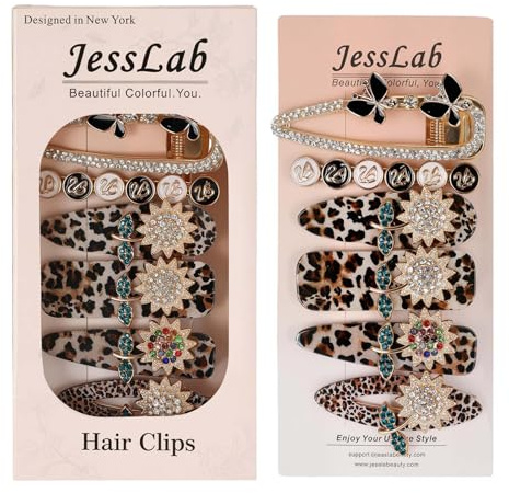 JessLab Metal Hair Clips for Women, Hair Accessories with Dazzling Rhinestones, Sturdy All-Day Grip Barrettes for Events or Daily Hairstyles, Ideal Gift Set, Floral Amber, 6 Pcs
