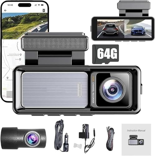 Osmo Dashcam Pro, Dashcam Wireless Per Auto, Anteriore E Posteriore Con Scheda Da 64 GB E Controllo Wi-Fi/app, Telecamera Per La Retromarcia, Registrazione In Loop, Monitoraggio