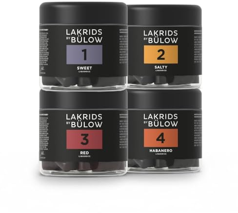 LAKRIDS BY BÜLOW - Lakritz Probierset - SWEET, SALTY, RED & CHILI - Vegane Gourmet Lakritze aus Dänemark