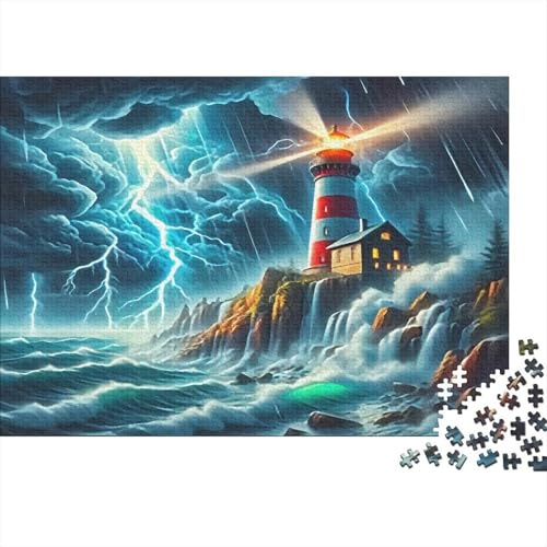 Leuchtturm 1000-teilig Sturm Leuchtturm Puzzle Material Angstlöser für Erwachsene Recycelter Karton Wanddeko Puzzle 52x38cm