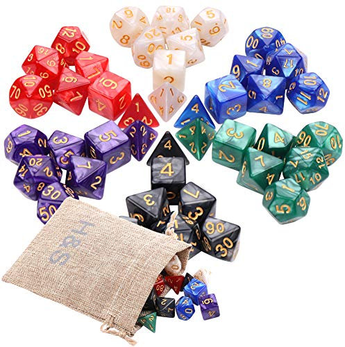 H&S 42pcs 7-Sided Polyhedral DND/D&D Dice (6 Sets) for Dungeons & Dragons, RPG, MTG Tabletop Games, D20 Starter Pack - Dice Set
