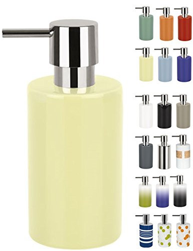 Spirella Distributeur de Savon Liquide „Tube“ Céramique Distributeur de Lotion avec doseur en ABS chromé Capacité 300 ML (ØxH): 7 x 16 cm - Jaune