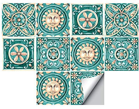Alwayspon Piazza Vinile Piastrelle Adesivo, Autoadesivo della Parete delle Decalcomanie per Piastrelle per la Decorazione Domestica Soggiorno Cucina 15x15cm maiolica