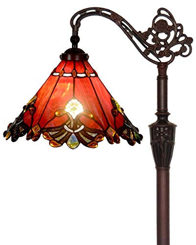Bieye L30681 Barock Tiffany-Stil Glasmalerei Lesen Stehlampe mit 13 Zoll breiten Lampenschirm, Lichtrichtung ist einstellbar, 65 Zoll hoch, rot