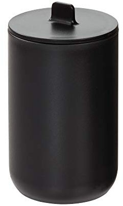 iDesign Rangement Coton avec Couvercle, Rangement Salle de Bain Rond pour Cosmétiques et Maquillage, Pot de Rangement à cotons et Cotons-Tiges en Plastique, Noir