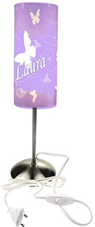 CreaDesign TI-1032-15 Schmetterling lila Nachttischlampe Kinderzimmer mit Namen, Kinder Tischlampe/Schlummerlicht mit Schalter für Steckdose, E14, 38 cm hoch