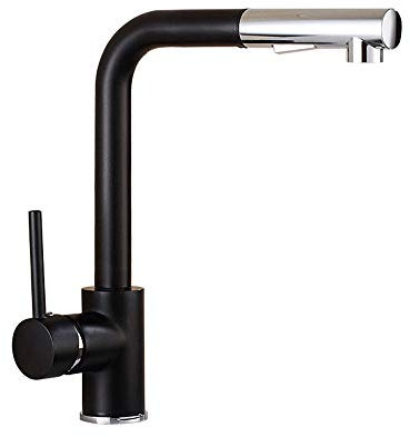 Robinet de Cuisine noir avec Douchette Extractible Mitigeur à levier unique rotatif chaud et froid, évier en cuivre, 2 Jets de débits, Robinetterie-Noir