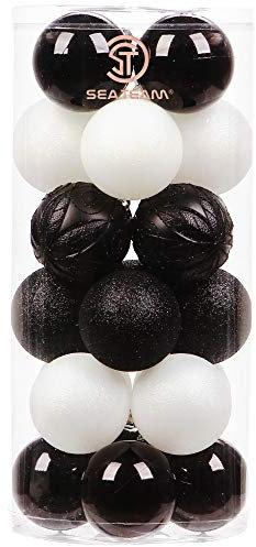 Sea Team 24-Pack Christmas Ball Ornaments with Strings, 60mm/2.36-Inch Medium Size Baubles, Shatterproof Plastic Christmas Bulbs, Hanging Decorations for Xmas Tree, Holiday, Wedding, Party, Black