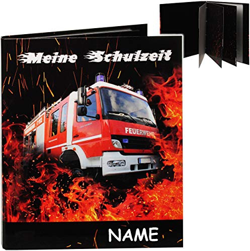 A4 - Ringbuch/Zeugnisringbuch - Zeugnisse & Meine Schulzeit Feuerwehr Auto - incl. Name - mit Einsteckseiten & Einlagen - ERWEITERBAR/Ordner - Zeugnisma..