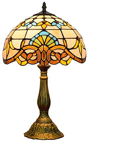Hobaca 12 Zoll Barock Luxus Tiffany Tischlampe Glasmalerei Art Deco Antike Nachttischlampe für Wohnzimmer Schlafzimmer Couchtisch