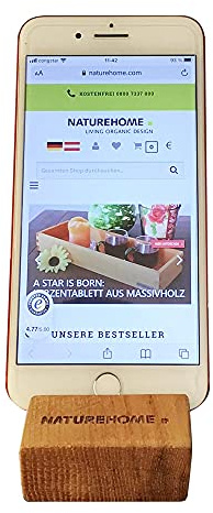 NATUREHOME universal Handy-Halter Eiche Holz für den Tisch, Arbeitsplatte oder Schreibtisch ? minimalistischer Smartphone-Halter für Ihr Mobiltelefon 8x5,5x2,5cm