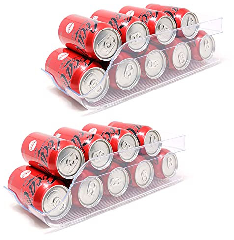 QILZO® Juego de 2 Cajas de almacenaje para Nevera y congelador 35x13x10cm Organizador de latas para frigorífico Organizador Nevera Transparente Envases de plástico para Alimentos