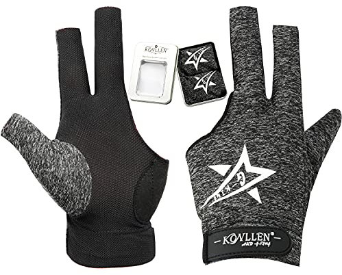 KONLLEN Billardhandschuhe Linke Hand/Rechte Hand L/XL Pool Handschuhe Professionelle rutschfeste verstellbare atmungsaktive Billard Match Handschuhe Snooker Nine Ball 3 Kissen Carom Pool Zubehör