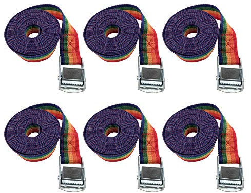 6×Spanngurte Motorrad Fahrrad Transport, GepäCkgurt, Packriemen Oliv, DachgepäCkträGer, Nockenschnallenriemen Ratsche, HäNgematte Trampolin, Alkalibeständiges Fasermaterial(Regenbogen, 25mm*6m)