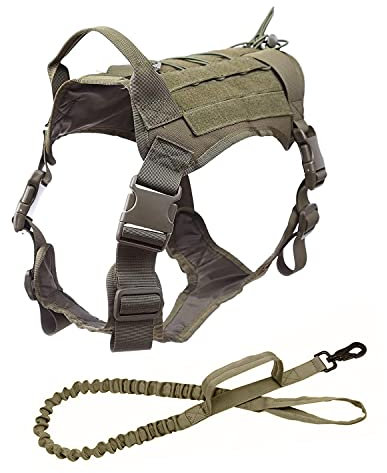 Spring.Rd Taktische Hundegeschirr Weste mit Griff No-Pull Einstellbare Militärische Arbeitshundeweste Hundegeschirr mit Haken Schlaufe Hundegeschirr für Hundetraining Jagd Wandern Walking (Marinegrün