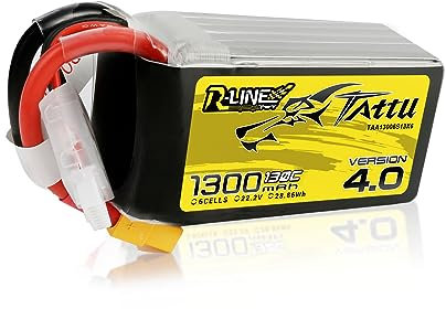 Tattu 6S Lipo Batterie 1300mAh 22,2V 130C 6S Batterie avec connecteur XT60 pour compétitions Professionnelles de Courses FPV