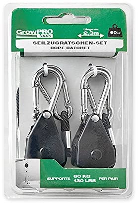 GrowPRO Seilratsche wie Easy Rolls nur viel stärker! bis zu 60kg Tragkraft - z.B. Lampen aufhängen - Rope Ratchet, Seilzugratsche