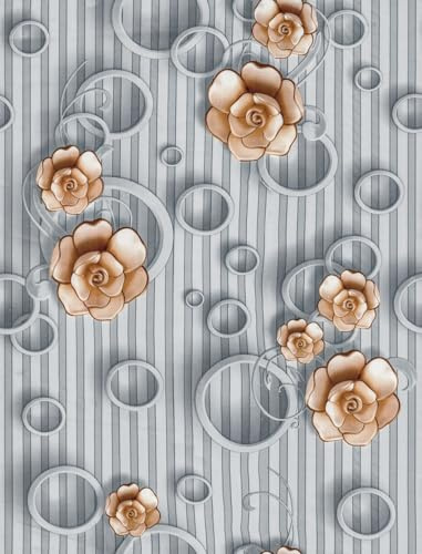 LZH-LP 3D Effects Rose Self-Adhesive Wallpaper, 45x300CM Raised Gold Beige Roses Peel Stick Vinyl, Gray Circle Removable Wallpaper Film Roll for Wall Cabinet Décor