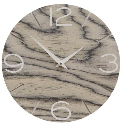CALLEADESIGN - Wanduhr Smile, handgefertigt Made in Italy, 30 cm, elegant und leise, hohe Qualität, perfekte Geschenkidee [ALPI grau Sottsass Holz und Sand].