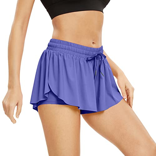 Short fluide pour filles, taille 34 à 36, pour gym, yoga, athlétisme, entraînement, course à pied, élasthanne anti-transpiration, jupe de tennis mignonne pour adolescentes, jupe-short confortable avec