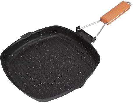 BORDSTRACT Folding Grill Pan, Outdoor Nonstick Square Skillet with Foldable Beech Handle, for Indoor and Outdoors, Grilling, Frying, Sauteing(24 * 24cm)